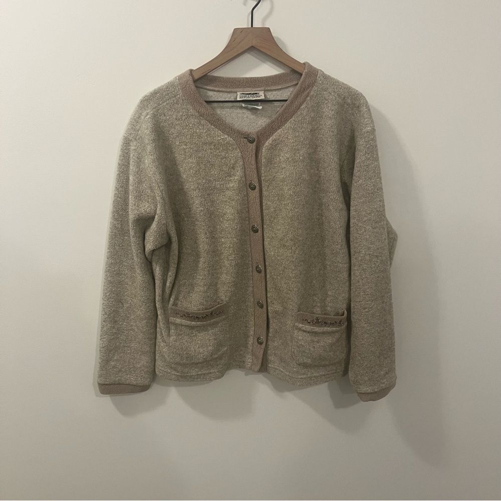 Vintage Northern Reflections Fleece Button Front Embroidered Pocket Sweater Larg